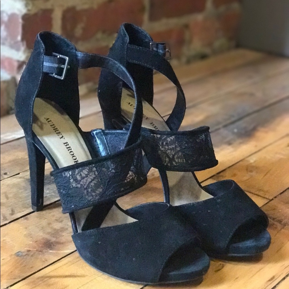 Audrey Brooke Black Ankle-strap Heels